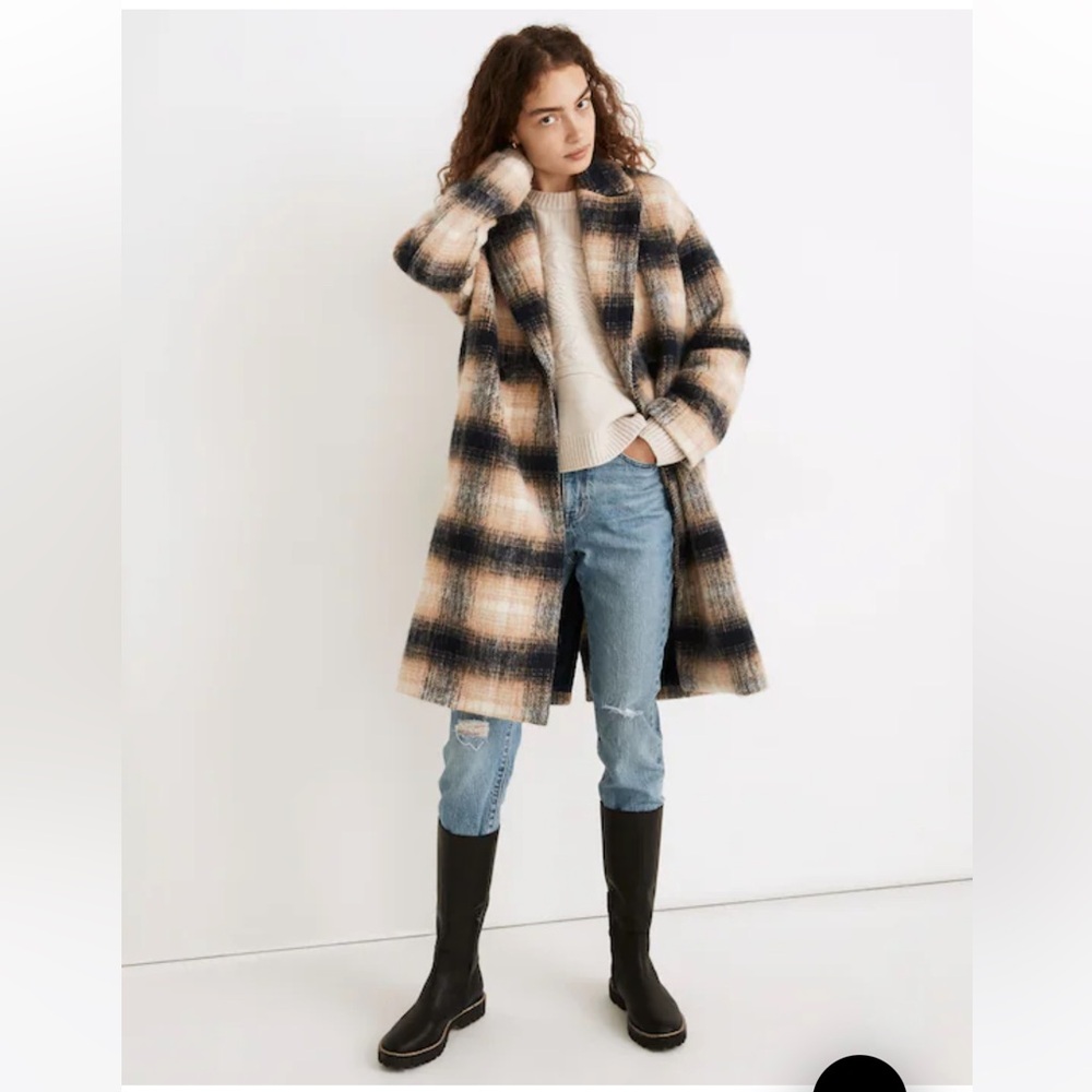 Madewell Courton Cocoon Coat in Plaid Warm Hickory Size Medium